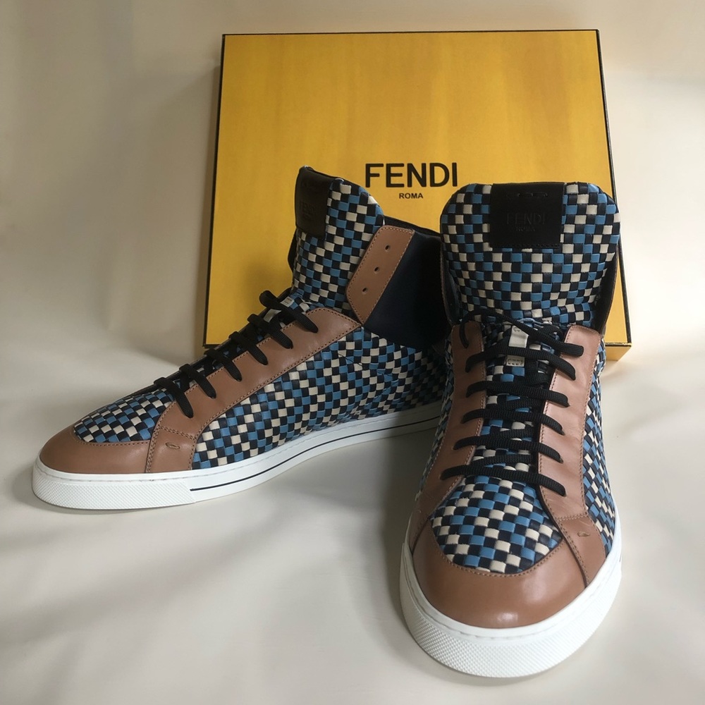 FENDI Multicolor Woven Leather High Top Sneakers - Picture 2 of 8